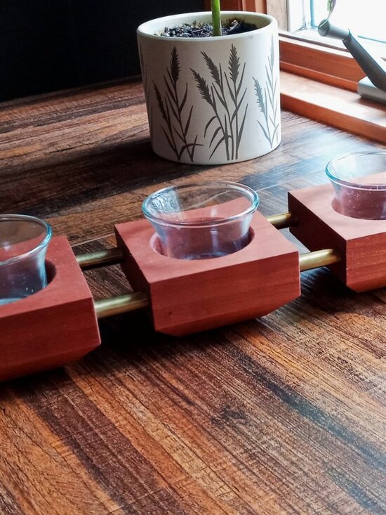 Wood Other - 1-of-a-kind Finely Crafted Handsome Handmade Cherry Wood & Brass Tealight Holder